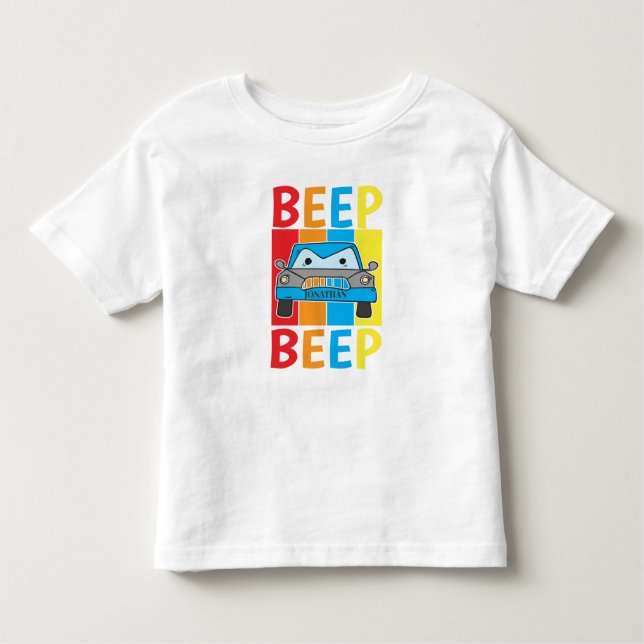 Personalized Blue Car Beep Beep Toddler T-Shirt (Front)