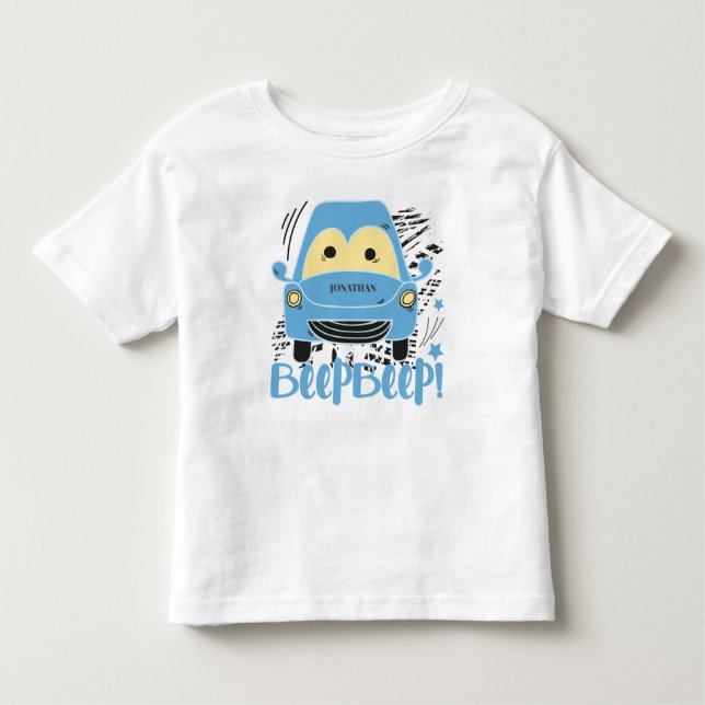 Personalized Blue Car Beep Beep Toddler T-Shirt (Front)