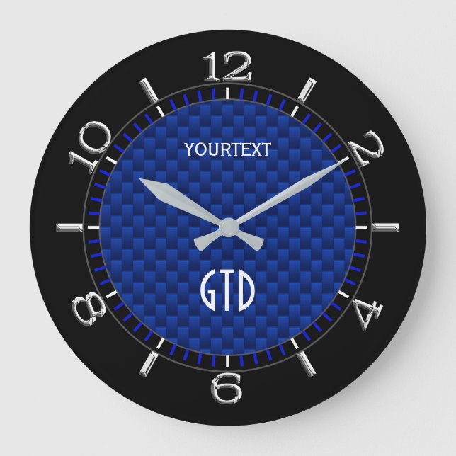 Personalized Blue Carbon Fiber Like Print Large Clock (Front)