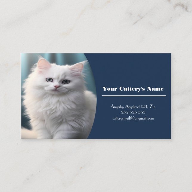 Personalized Blue Cattery Business Card (Front)