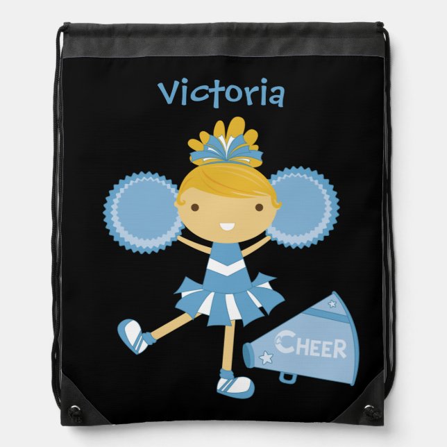 Personalized Blue Cheerleader Drawstring Bag (Front)