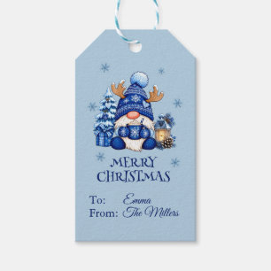 Personalized Blue Christmas Gnome Hot Cocoa Gift  Tags