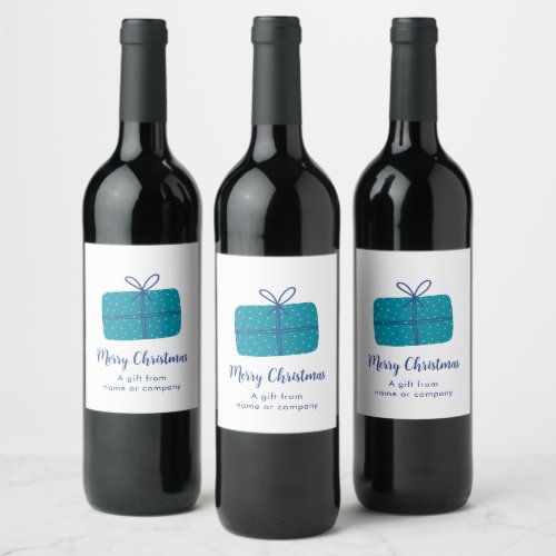 Personalized Blue Christmas Parcel Wine Label