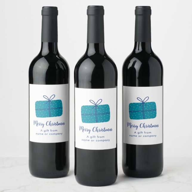 Personalized Blue Christmas Parcel Wine Label (Bottles)