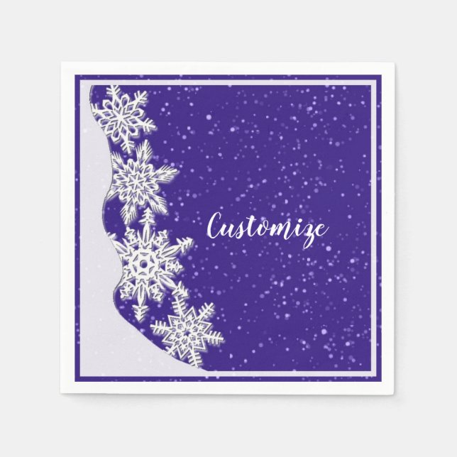 Personalized Blue Christmas Snowflake Napkins (Front)