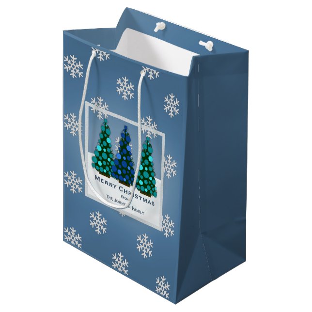 Personalized Blue Christmas Tree Gift Bag (Front Angled)