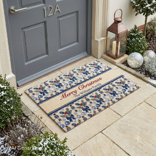 Personalized Blue Christmas Vintage Nutcracker Doormat