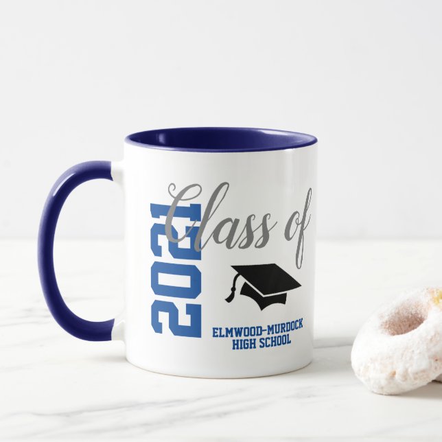 Personalized Blue Class of 2021 Gifts School Mug (With Donut)