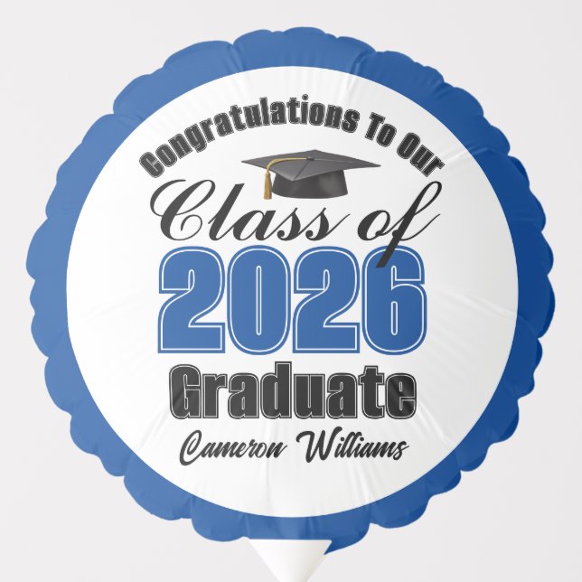 Personalized Blue Class of 2026 Graduation Party Balloon (Front)