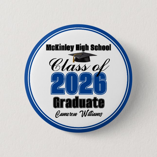 Personalized Blue Class of 2026 Graduation Party Button (Front)