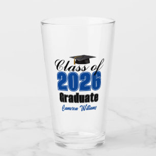 Personalized Blue Class of 2026 Graduation Party Glass