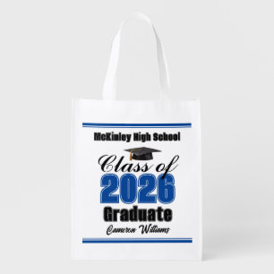 Personalized Blue Class of 2026 Graduation Party Grocery Bag