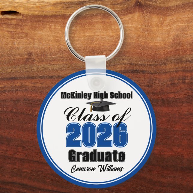 Personalized Blue Class of 2026 Graduation Party Keychain (Front)