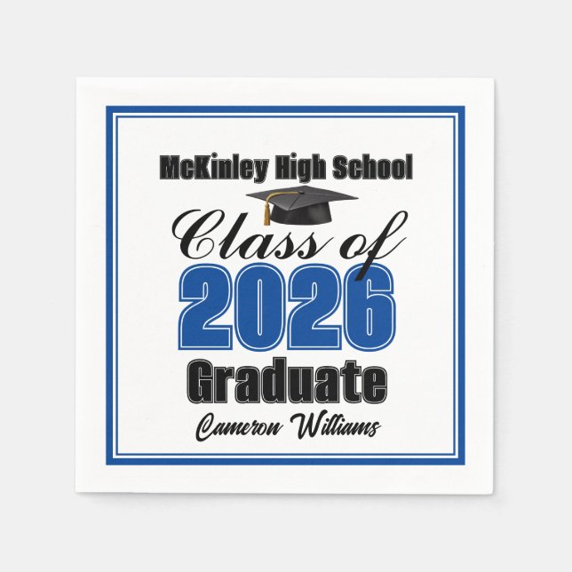 Personalized Blue Class of 2026 Graduation Party Napkins (Front)