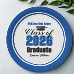 Personalized Blue Class of 2026 Graduation Party Paper Plates<br><div class="desc">Customize your own blue high school Class of 2026 graduate paper plates for a high school or college graduation party. Cool varsity letters for the year on great custom decor for seniors.</div>