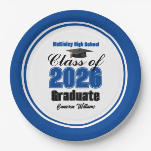 Personalized Blue Class of 2026 Graduation Party Paper Plates