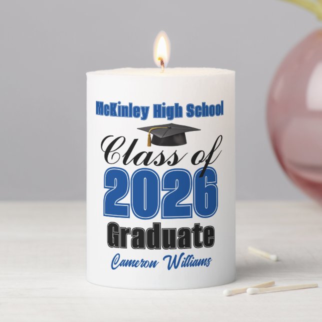 Personalized Blue Class of 2026 Graduation Party Pillar Candle (In Situ)