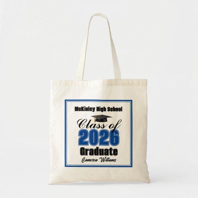 Personalized Blue Class of 2026 Graduation Party Tote Bag (Front)