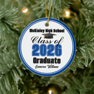 Personalized Blue Class of 2026 Graduation Photo Ceramic Ornament