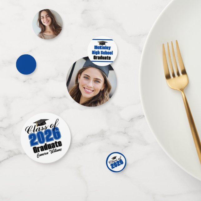 Personalized Blue Class of 2026 Graduation Photo Confetti (Group)