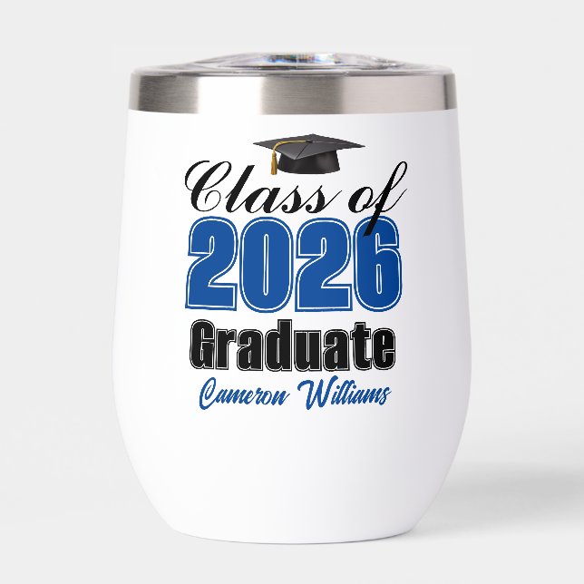 Personalized Blue Class of 2026 Graduation Thermal Wine Tumbler (Front)