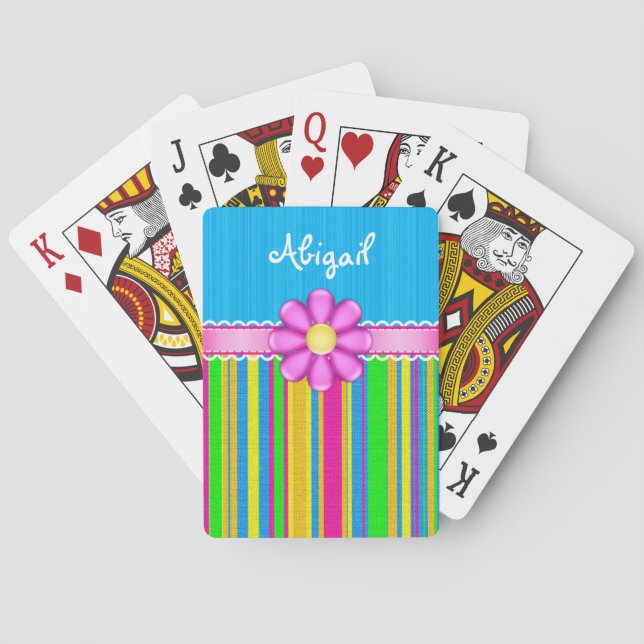 Personalized Blue Colorful Flower Playing Cards (Back)