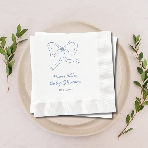 Personalized Blue Coquette Bow Baby Shower Napkins