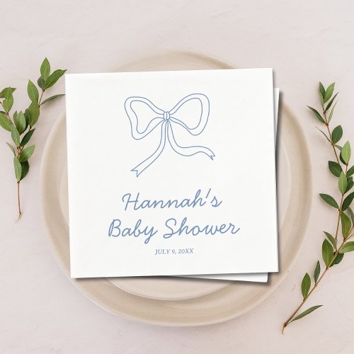 Personalized Blue Coquette Bow Baby Shower Napkins