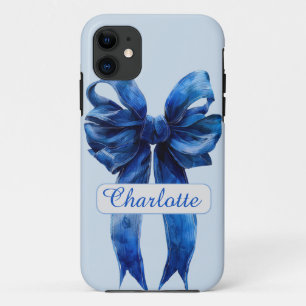 Personalized Blue Coquette Bow iPhone Case