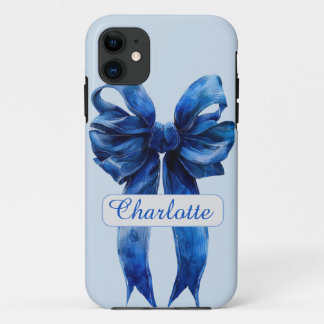 Personalized Blue Coquette Bow iPhone Case