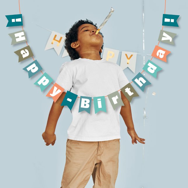 Personalized Blue Coral Green Happy Birthday Bunting Flags (Creator Uploaded)