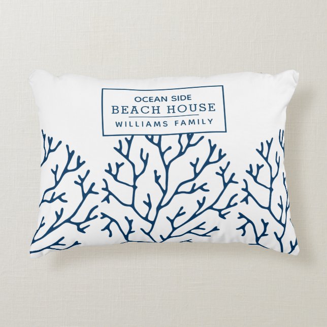 Personalized Blue Coral Pattern - Beach House Accent Pillow (Front)