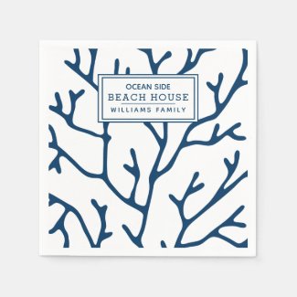 Personalized Blue Coral Pattern - Beach House Napkins