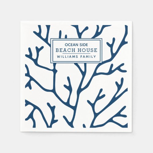 Personalized Blue Coral Pattern _ Beach House Napkins