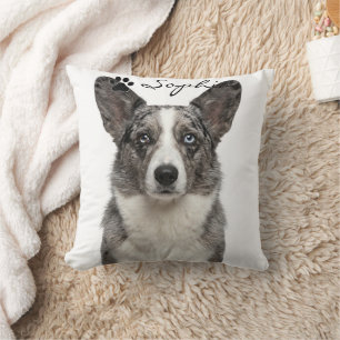 Personalized Blue Corgi Dog Photo Throw Pillow