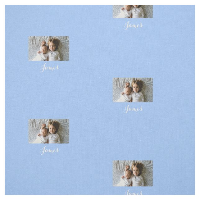 Personalized Blue Cotton Fabric Add Your Photo (Swatch)