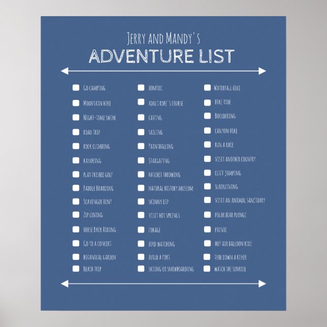 Personalized blue couple's adventure list poster (Front)