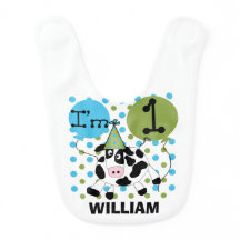Personalized Blue Cow 1st Birthday Bib