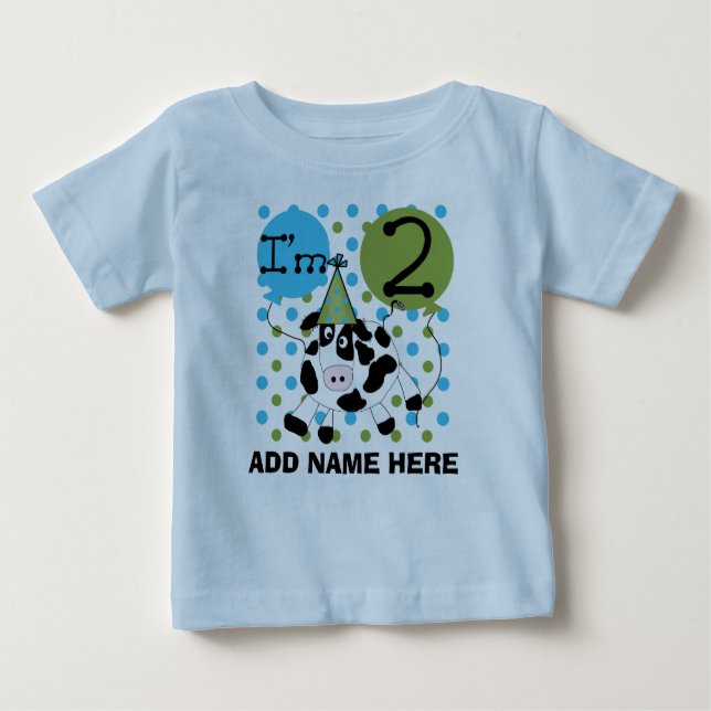 Personalized Blue Cow 2nd Birthday Tshirt (Front)