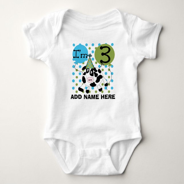 Personalized Blue Cow 3rd Birthday Tshirt (Front)