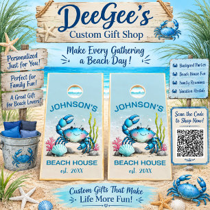 Personalized Blue Crab Beach House Cornhole Board Set