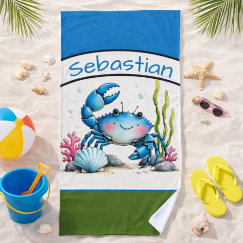 Personalized Blue Crab Kids’ Beach Towel