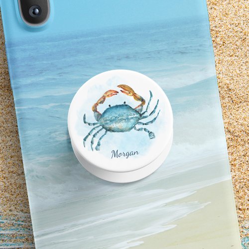 Personalized Blue Crab Ocean Watercolor PopSocket