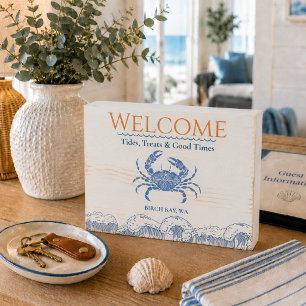 Personalized Blue Crab Welcome Wooden Box Sign