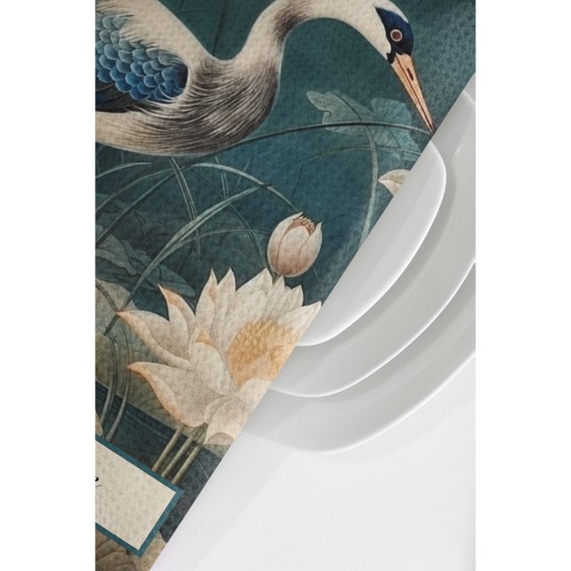 Personalized Blue Crane & Lotus Zen Botanical  Kitchen Towel (Creator Uploaded)