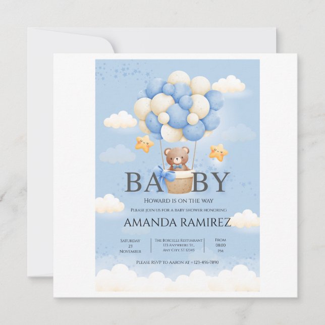 Personalized Blue & Cream Elephant Baby Shower Thank You Card (Front)