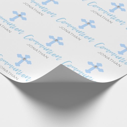 Personalized Blue Cross Boy First Holy Communion Wrapping Paper