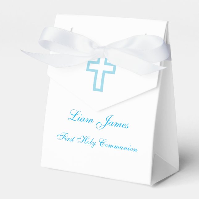 Personalized Blue Cross Tent Favor Boxes (Front Side)