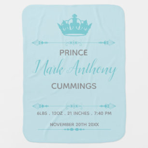 Personalized Blue Crown Prince Baby Blanket