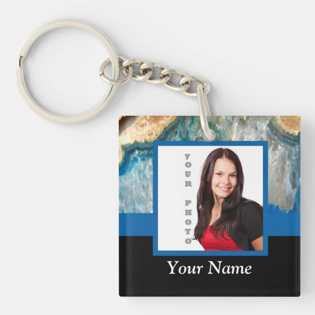 Personalized blue crystal template keychain (Front)